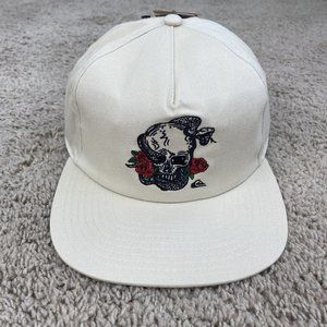 Quiksilver Mean Doggin Hat Birch‎ & Black Rose Skull Snapback Baseball Cap NWT